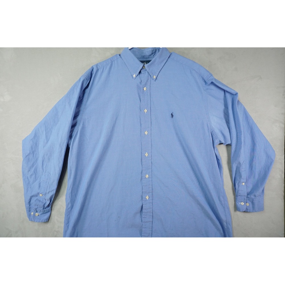 Vintage Ralph Lauren Dress Shirt Mens 17.5 34 35 Classic Fit Blue Button Down